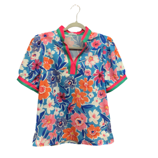 Floral Colorblock Puff Sleeve Blouse | LDC