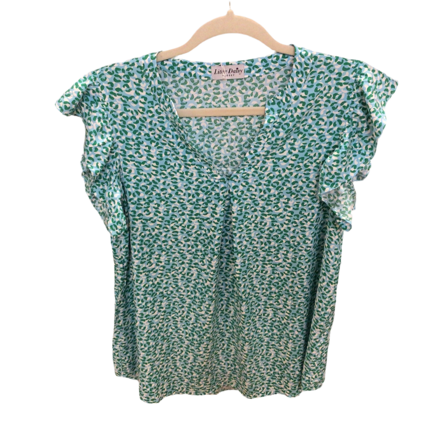 Notched V Neck Leopard Ruffle SS | LITTLE DAISY CLOSET