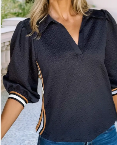 Textured Colorblock 3/4 Sleeve Blouse | LITTLE DAISY CLOSET