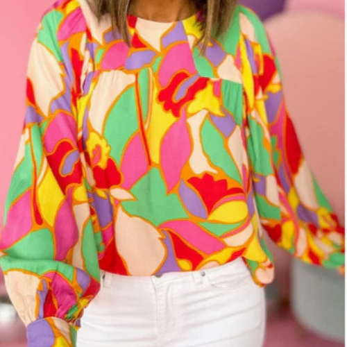 Abstract Puff Sleeve Blouse | ShopLALALOO