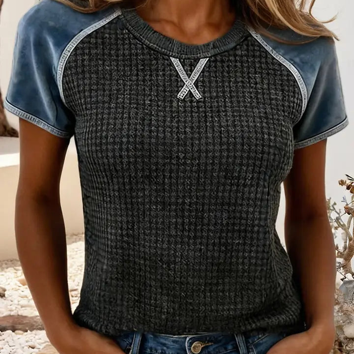 Textured Knit Patchwork Shirt | LITTLE DAISY CLOSET