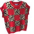 Leopard Contrast Checkerboard Knit Sweater | LDC
