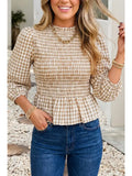 Plaid Smocked Bodice 3/4 Sleeve Top | LITTLE DAISY CLOSET