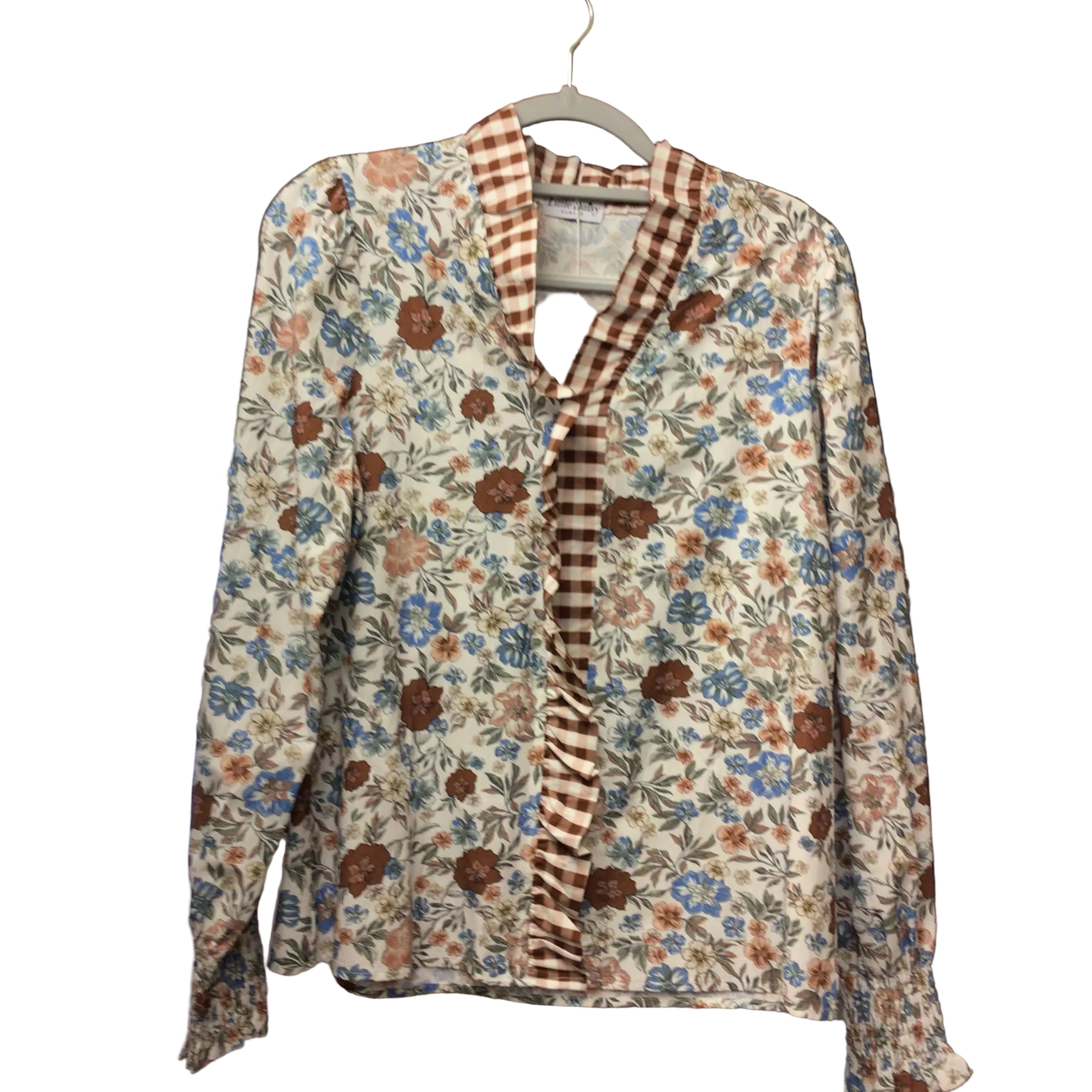 Plaid Trim V-Neck Floral LS | LITTLE DAISY CLOSET