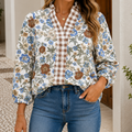 Plaid Trim V-Neck Floral LS | LITTLE DAISY CLOSET