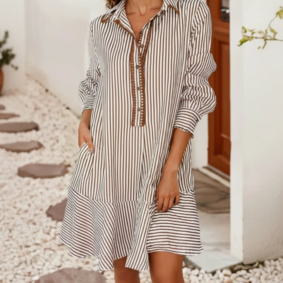 Stripe Embroidered Trim Dress | LITTLE DAISY CLOSET