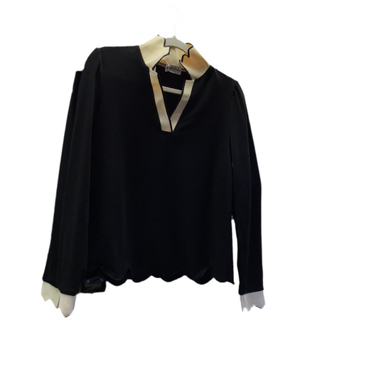 Scallop Trimmed ColorBlock LS Collared Top | LDC