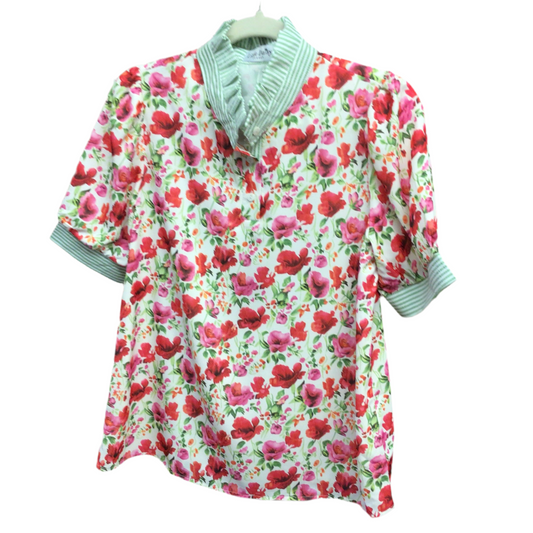 Floral Print Striped Collared Blouse | LDC