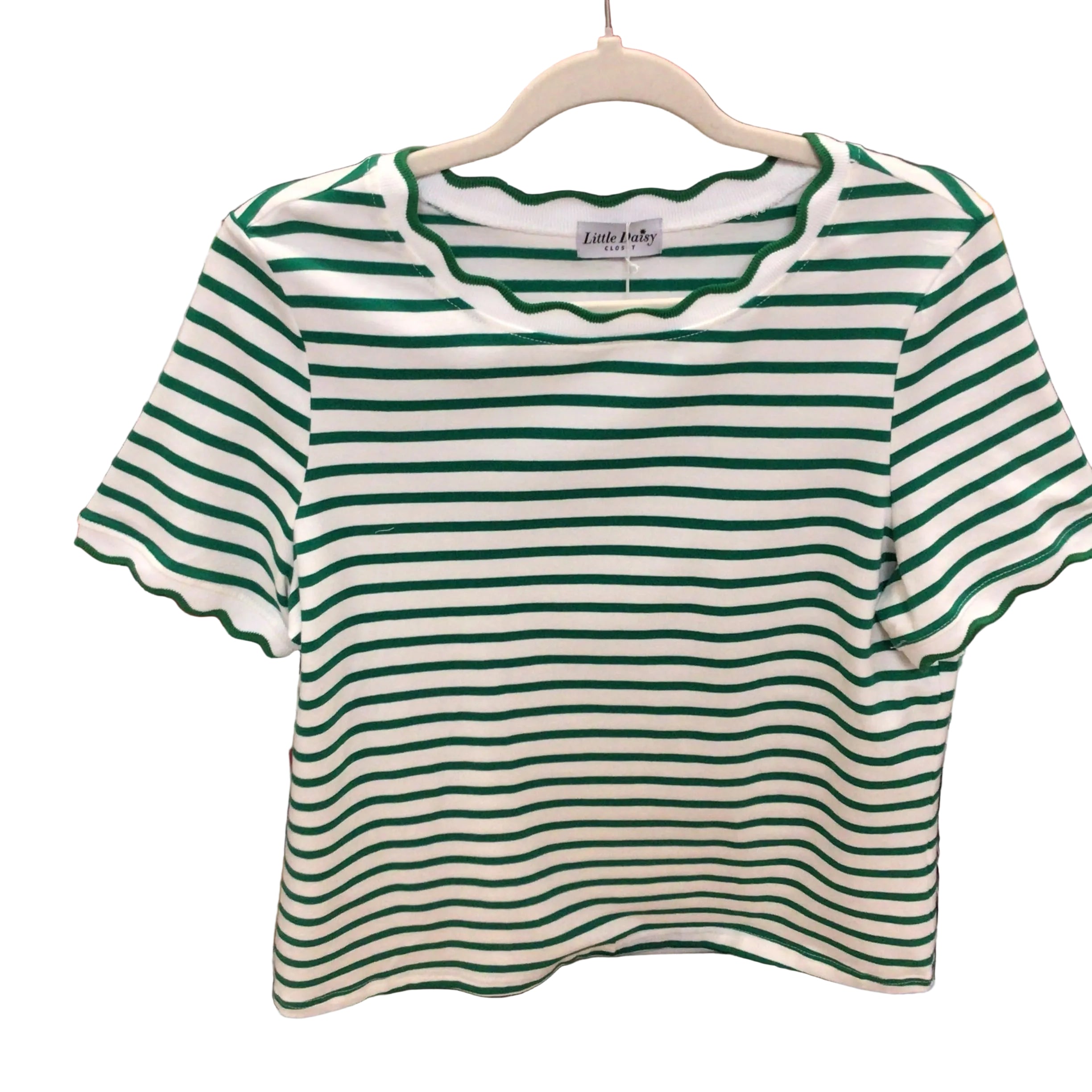Spring Scalloped Trim Stripe TShirt | LITTLE DAISY CLOSET