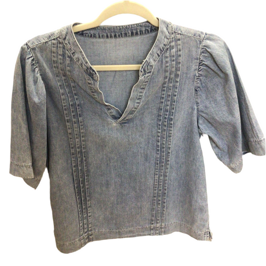 Denim Pleated Puff Sleeve Top | PRETTY BASH