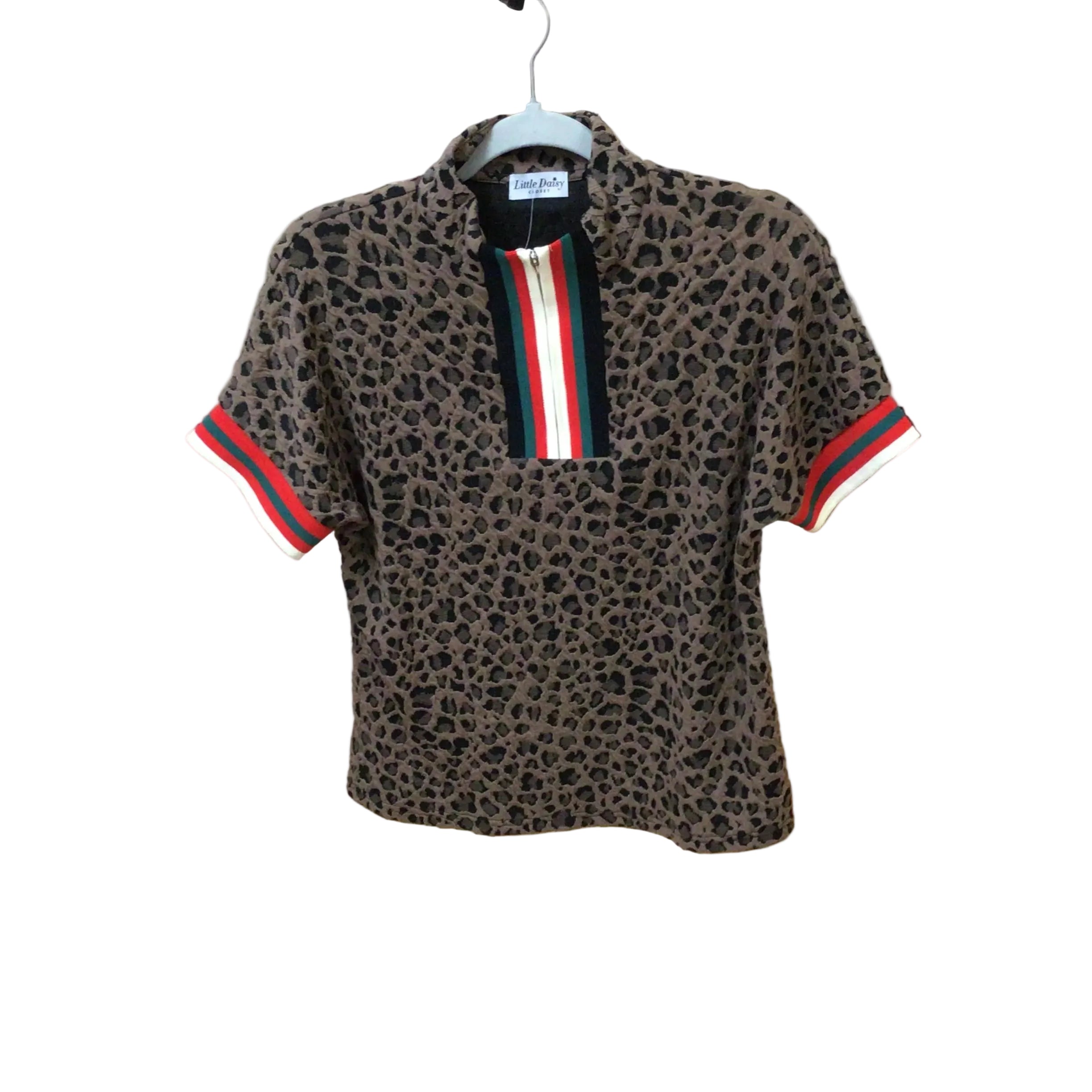 Western Leopard Jacquard Zip Blouse | LITTLE DAISY CLOSET