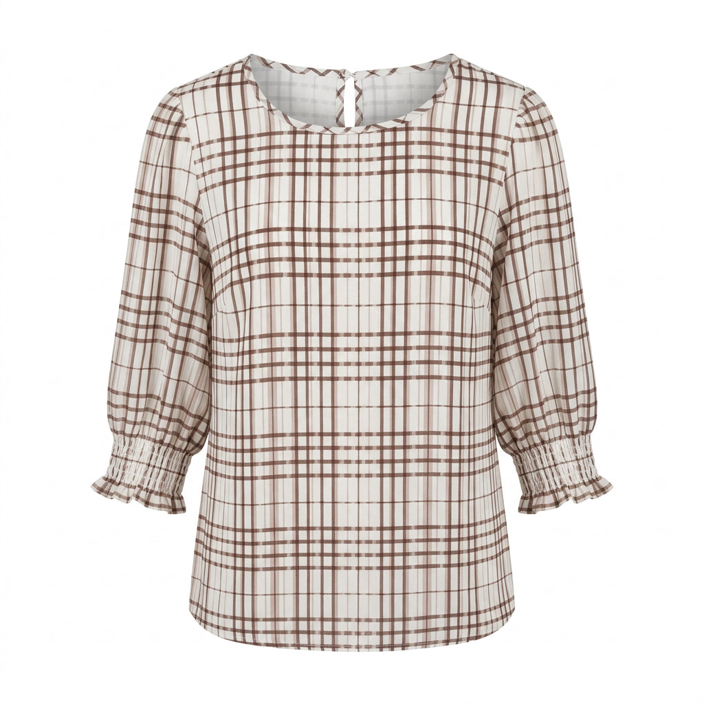 Plaid Shift Daily Round Neck Blouse | LITTLE DAISY CLOSET