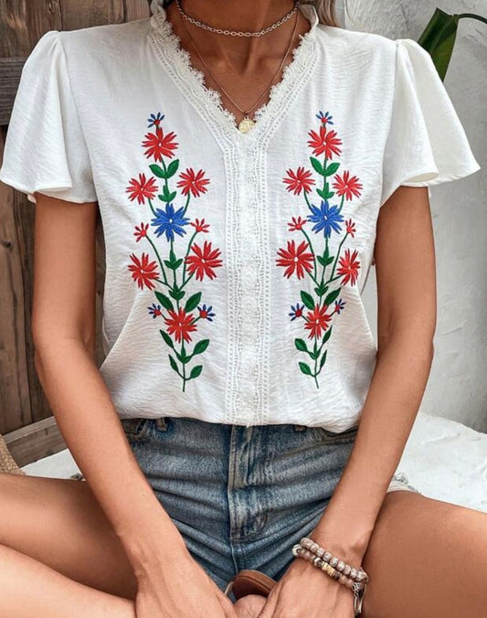 Embroidered S/Slv Blouse | LILY CLOTHING