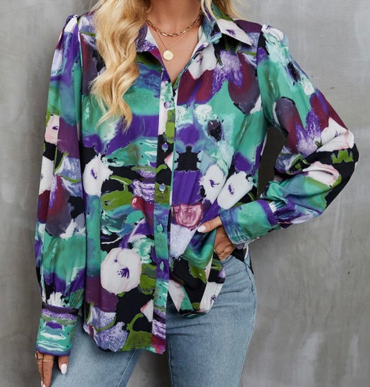 Tie Dye V-Neck Long Sleeve Shirt | LILY CLOTHING