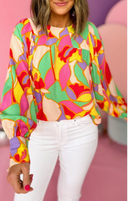 Abstract Puff Sleeve Blouse | ShopLALALOO