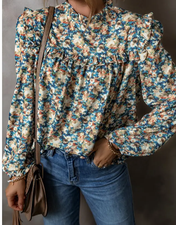 Floral Frilled Puff Sleeve Blouse | PRETTY BASH