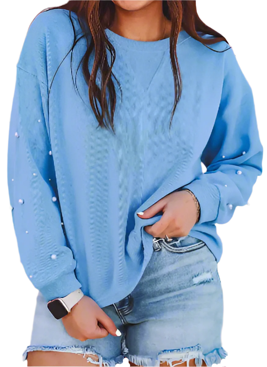 Pearl Beaded Long Sleeve Sweatshirt | PRETTY BASH