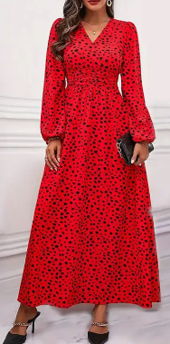 Puffed Sleeve Polka Dot LS Dress | LILY CLOTHING