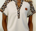 Western Block Leopard Patchwork Button Blouse | LITTLE DAISY CLOSET