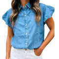 Ruffled Short Sleeve Denim Shirt | LITTLE DAISY CLOSET