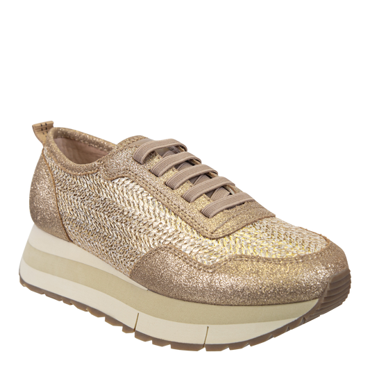 NAKED FEET - KINETIC in GOLD RAFFIA Platform Sneakers