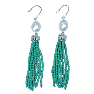 Pearl/Turq Tassel Earring | GIRL WITH A PEARL